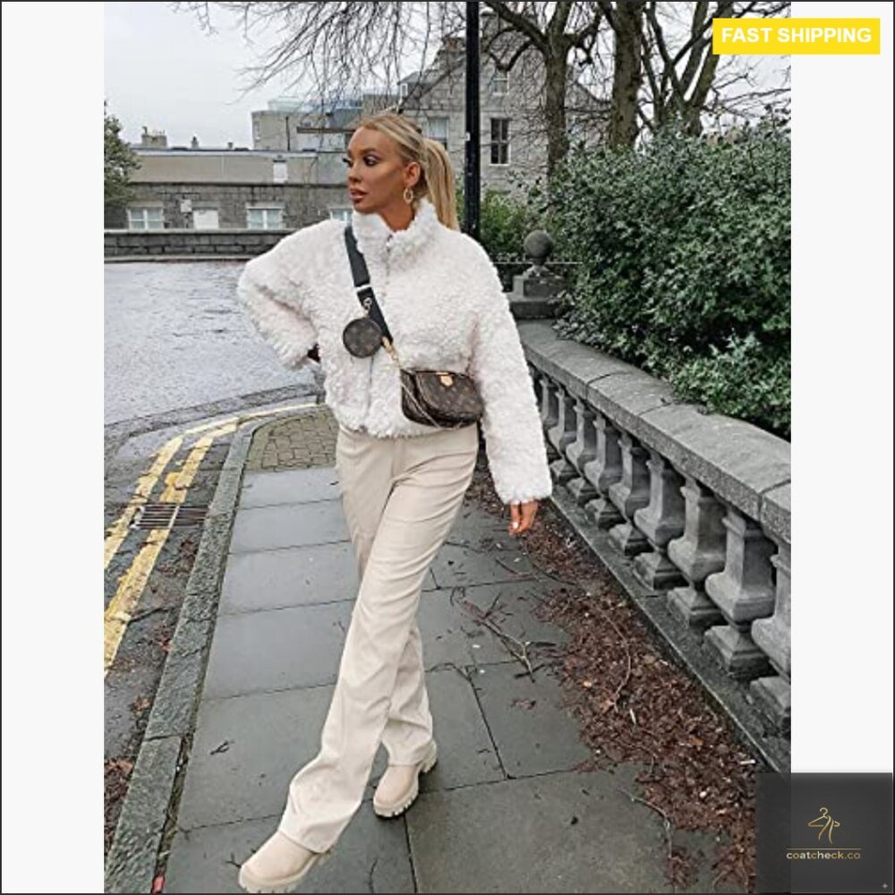 Oversized Teddy Boucle Faux Fur Jacket Zip Up Chic Winter Snug Coat - Picture 2 of 6